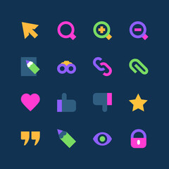 Office and social media - set of flat design style neon icons