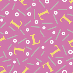 Letter L with Confetti Vector Seamless Pattern