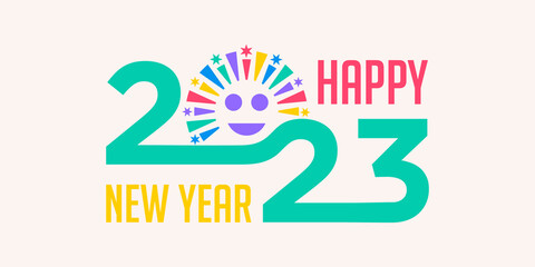 Happy New Year 2023 logo design. New year 2023 text design vector template.
