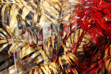 Golden and red tropical leaf design elements. Decoration elements for Christmas greeting cards