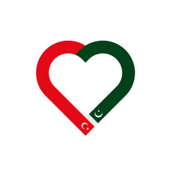 unity concept. heart ribbon icon of turkey and pakistan flags. vector illustration isolated on white background