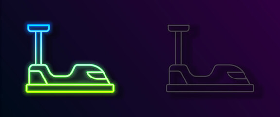 Glowing neon line Bumper car icon isolated on black background. Amusement park. Childrens entertainment playground, recreation park. Vector