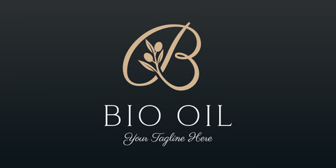 letter b combined twig Olive oil logo design template.