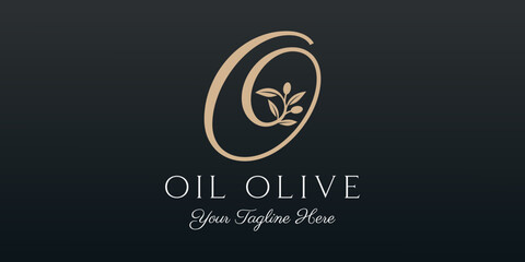 letter o combined twig Olive oil logo design template.