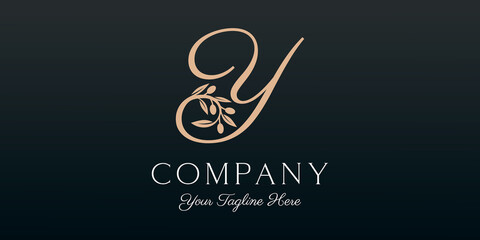 letter Y combined twig Olive oil logo design template.
