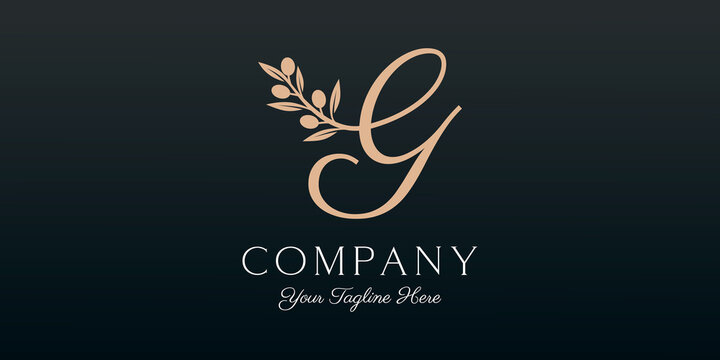 letter G combined twig Olive oil logo design template.