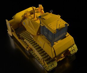 Heavy crawler bulldozer  on a black background. 3d-rendering