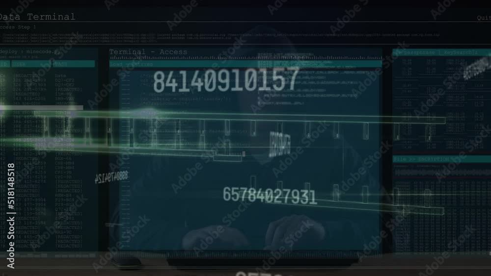 Poster animation of digital data processing over dark background