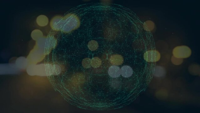 Animation of network of connections over glowing lights on dark background