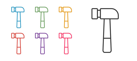 Set line Hammer icon isolated on white background. Tool for repair. Set icons colorful. Vector