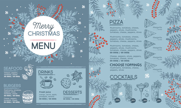Christmas menu cafe. Food flyer. Restaurant menu. Template design.