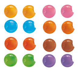 bonbons, coloré, mordu, rond, sucré, bulle, balon, illustration, balle, couleur, décoration, texture, aliment © behzadillustrations