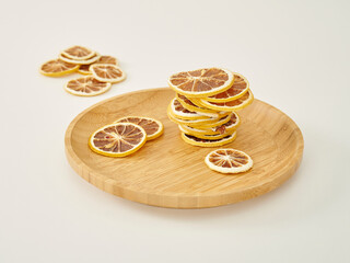 Dry fruit on the white background style, in the wooden cup isolated.