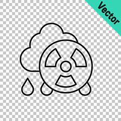 Black line Acid rain and radioactive cloud icon isolated on transparent background. Effects of toxic air pollution on the environment. Vector