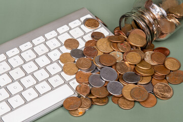 counting coins to spend on internet purchases. . .