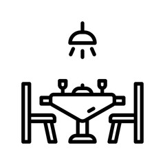 Dinner Table Icon. Line Art Style Design Isolated On White Background
