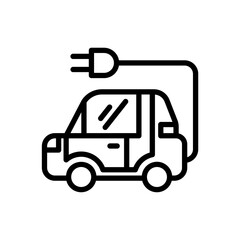 Electric Car Icon. Line Art Style Design Isolated On White Background