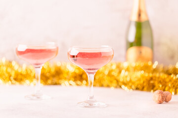 Champagne or wine on a decorated table