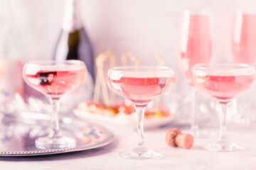 Champagne or wine on a decorated table