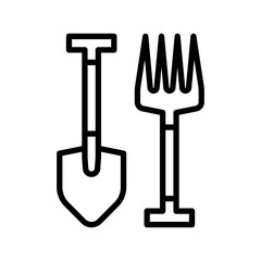 Gardening Tools Icon. Line Art Style Design Isolated On White Background