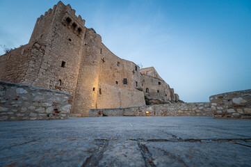 Italy, July 2022: architectural and naturalistic details on the island of San Nicola in the archipelago of the Tremiti Islands in Puglia
