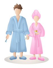 boy and girl after bath in bathrobes