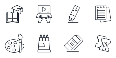 school supplies icons set . school supplies pack symbol vector elements for infographic web