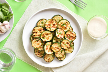 Fried zucchini on plate