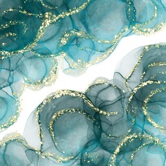 Luxury abstract agate background. Alcohol ink painting, Elegant artwork. Abstract beautiful pattern. Blue, turquoise, and aquamarine liquid color paint.
