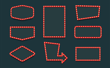 Retro lightbox vector template set realistic style with lightbulb isolated on black background for party poster, banner advertising, promotion and sale billboard, cinema, bar show or restaurant. 10