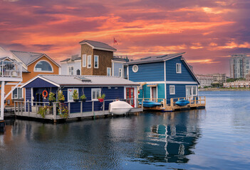 Floating Home Village with Houseboats, shops and restaurants at Fisherman's Wharf on the  Inner...