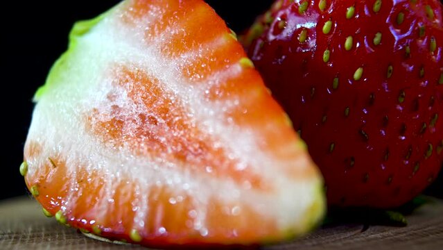 Close-up. Ripe red strawberry in longitudinal section