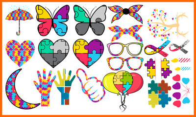 Autism Bundle Color Design Puzzle Pieces Design.