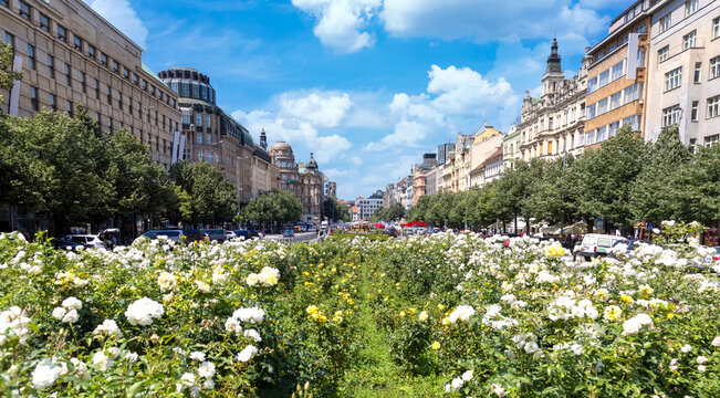 Czechia, New Prague, Wenceslas Square, centre of the business and cultural communities.