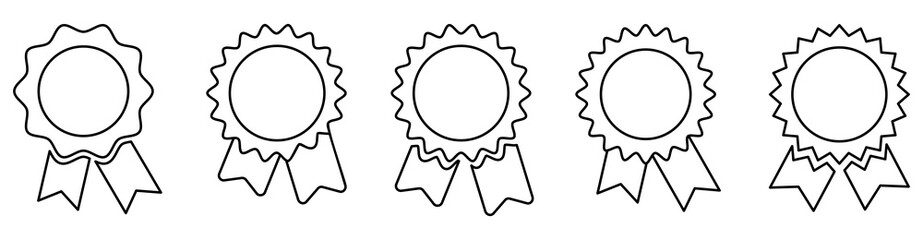 Badge with ribbons icon set. Line art style. Symbol for website design, logo, app, UI. Vector illustration, EPS10