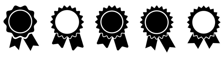 Badge with ribbons icons. Winning award, prize, medal or badge. Vector illustration isolated on white background