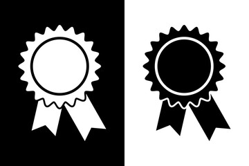 Badge with vector ribbons icon. Two-tone version on black and white background