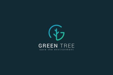 Fototapeta premium Letter g creative line art minimal green tree logo