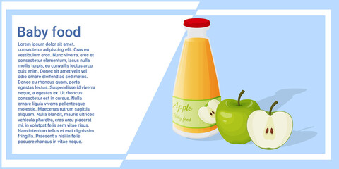 Baby food.Apple juice in a bottle and apple slices.Website and mobile application template.