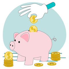 Financial savings.Piggy bank is a symbol of accumulation.Vector illustration in green.