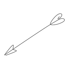 Flying shaft target arrow. Continuous line drawing arrow.  Vector illustration isolated on white.