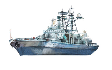 Watercolor cruiser isolated on  white background.