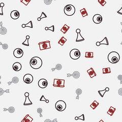 Set line Billiard pool snooker ball, Chip for board game, Classic dart and arrow and Game dice on seamless pattern. Vector