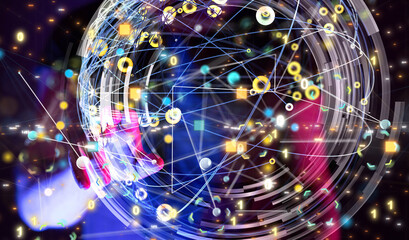 Global network. Blockchain. 3D illustration. Neural networks and artificial intelligence. Abstract