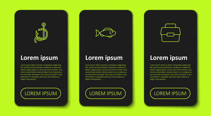 Set line Fishing hook and worm, and Case box for fishing. Business infographic template. Vector