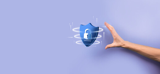 Cyber security network. Padlock icon and internet technology networking. Businessman protecting data personal information,virtual interface. Data protection privacy concept. GDPR. EU.digital crime