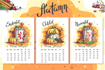 2022 Calendar Autumn Coffee mug, gingerbread cookie, cinnamon sticks