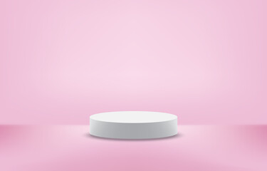 Showcase on stage on pink studio podium 3d background product showing pedestal scene with geometric platform 3d background vector rendering with podium cosmetic product display stand