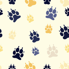 Fototapeta premium Vector illustration of a seamless print with a dog paw. Colored background animals.