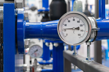 Industrial  concept. equipment of the boiler-house, - valves, tubes, pressure gauges, thermometer....